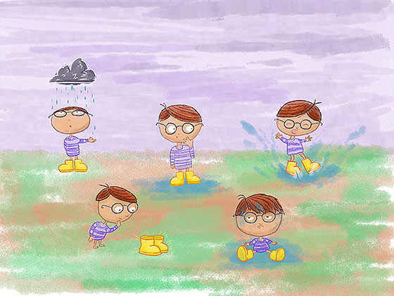Boy in the rain - Kids Illustration